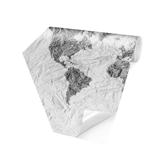 Papel de parede bege Paper World Map White Gray
