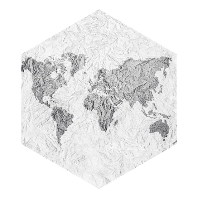 Mural de parede Paper World Map White Gray