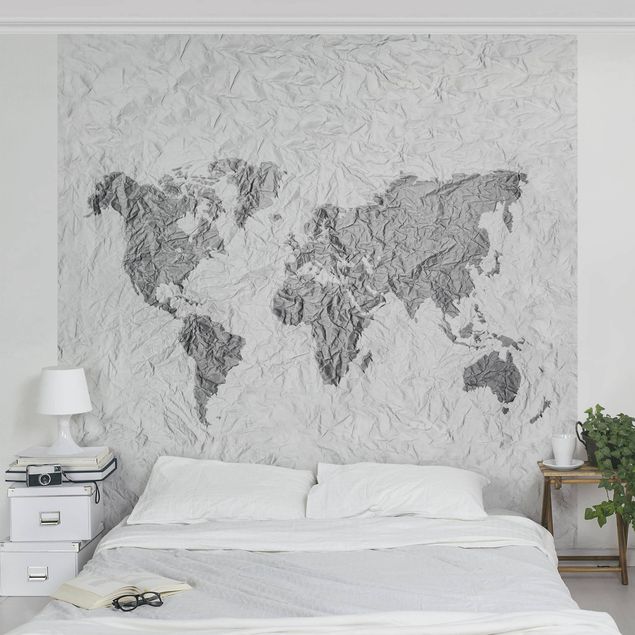 Papel de parede mapa mundi Paper World Map White Grey