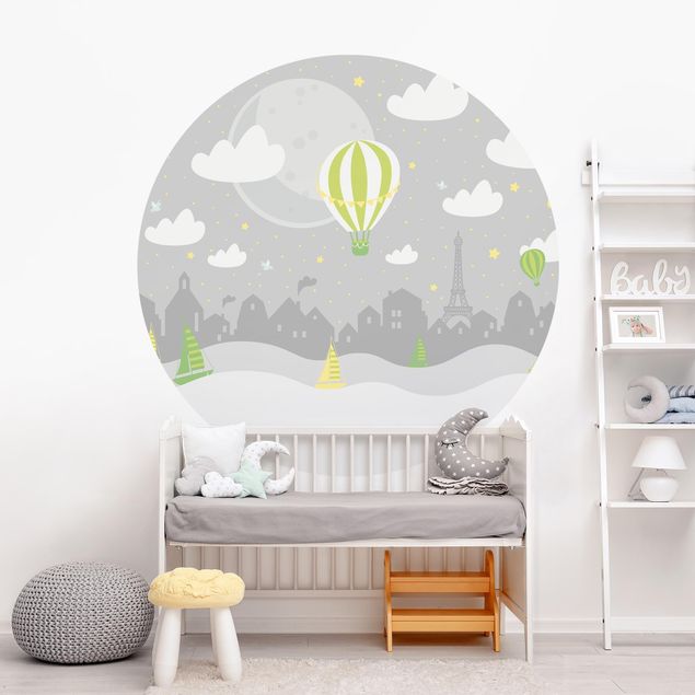 decoração para quartos infantis Paris With Stars And Hot Air Balloon In Grey