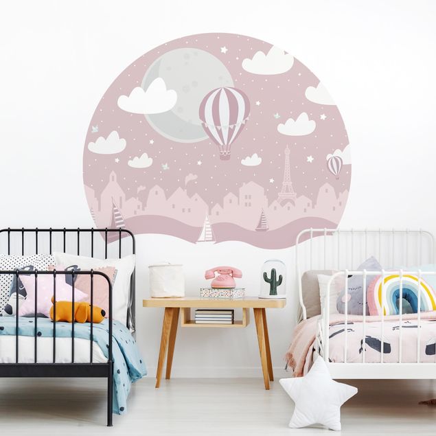 decoração para quartos infantis Paris With Stars And Hot Air Balloon In Pink