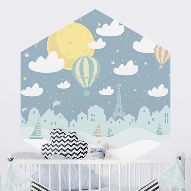 decoração para quartos infantis Paris With Stars And Hot Air Balloon