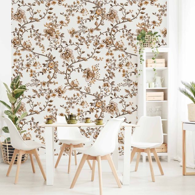 papel de parede para quarto de casal moderno Pastel Flower Tendrils Dried