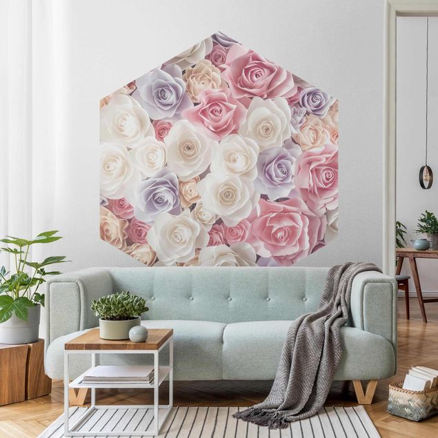 papel de parede para quarto de casal moderno Pastel Paper Art Roses