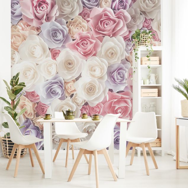 Papel de parede padrões Pastel Paper Art Roses