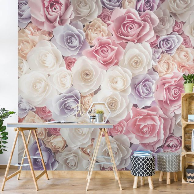 papel de parede moderno Pastel Paper Art Roses