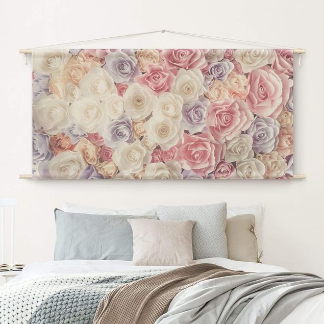 Tapeçaria de parede moderna Pastel Paper Art Roses