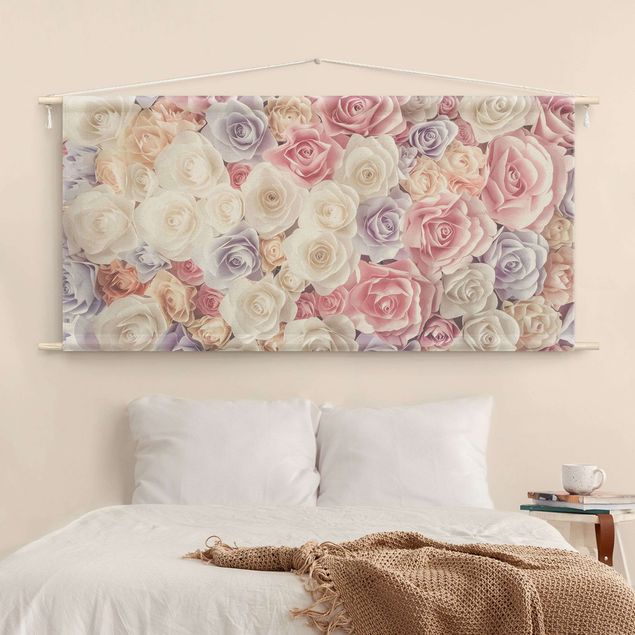 Tapeçaria de parede da natureza Pastel Paper Art Roses