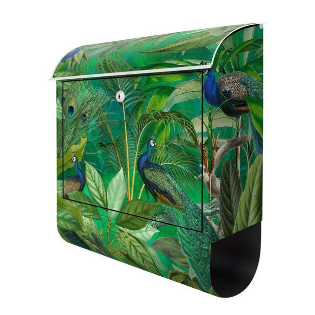 Caixa correio verde Peacocks In The Jungle