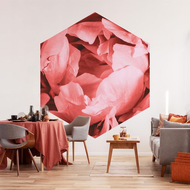 Papel de parede estilo rústico Peony Blossom Coral