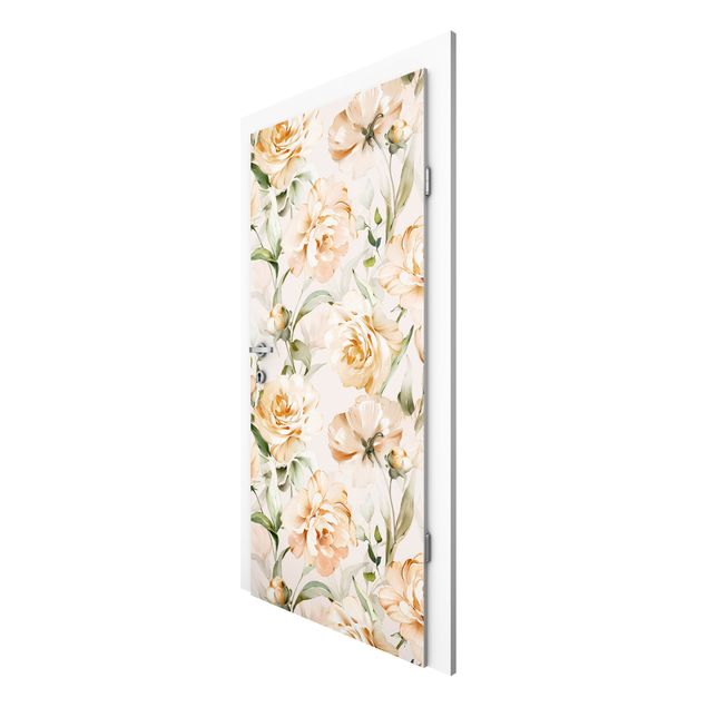 papel parede de flor Peonies Watercolour Pattern Beige