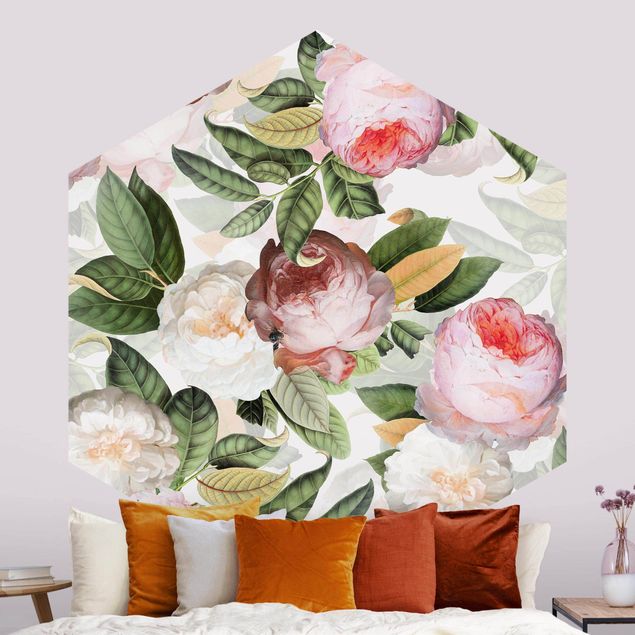 papel parede rosas Peonies With Leaves