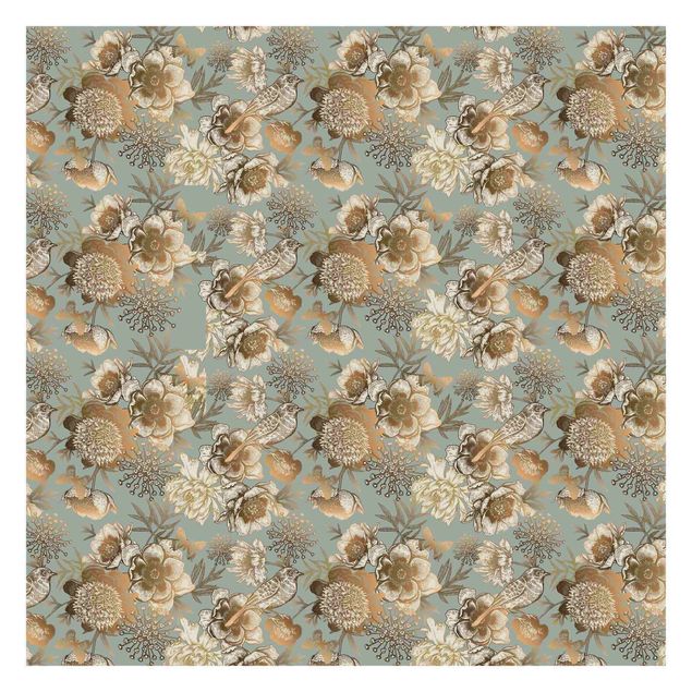Papel de parede padrões Peony Pattern Turquoise Gold