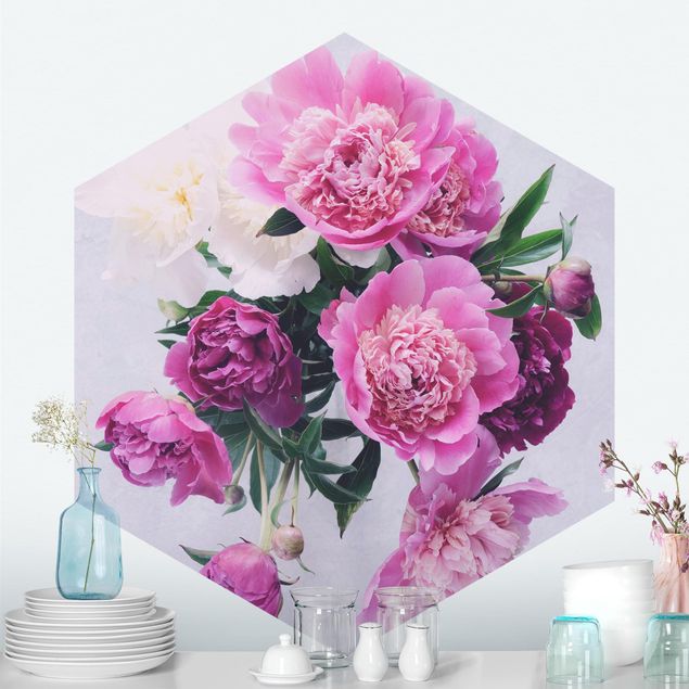 papel parede rosas Peonies Shabby Pink White