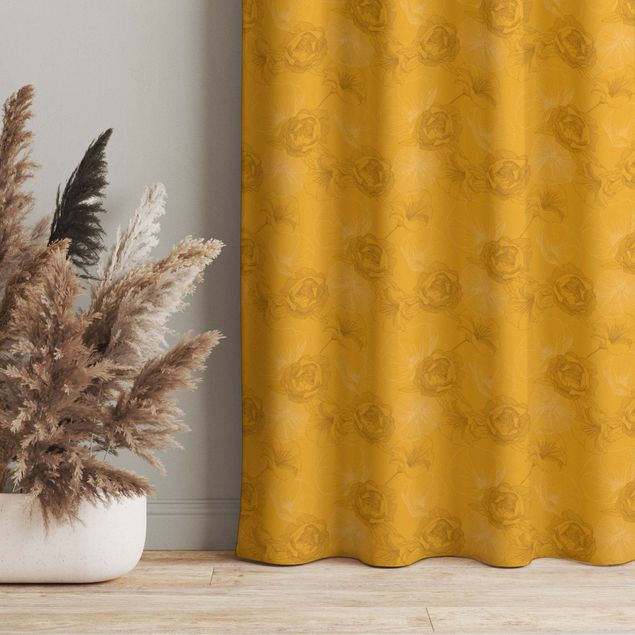 cortinados modernos Peonies And Poppies - Warm Yellow