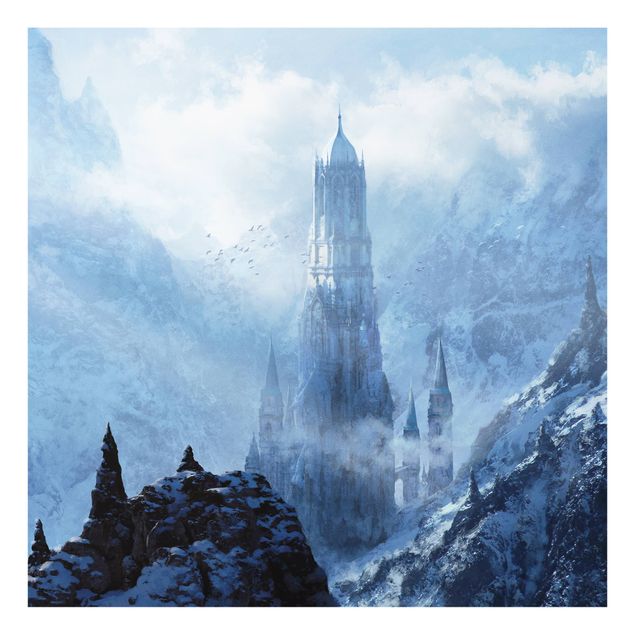 quadros decorativos para sala modernos Fantasy Castle In Snowy Landscape
