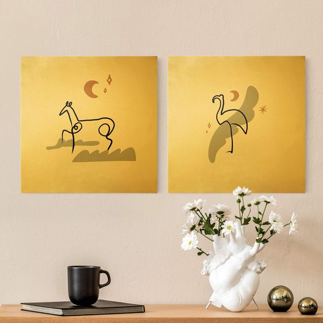 Telas decorativas animais Picasso Interpretation - Horse And Flamingo