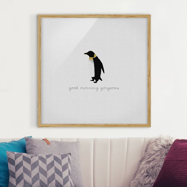Quadros com moldura em preto e branco Penguin Quote Good Morning Gorgeous