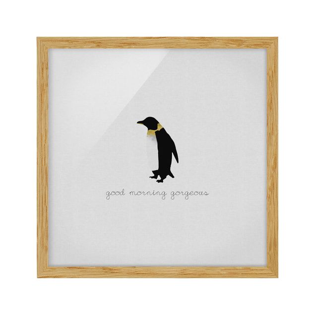 quadros em preto e branco Penguin Quote Good Morning Gorgeous
