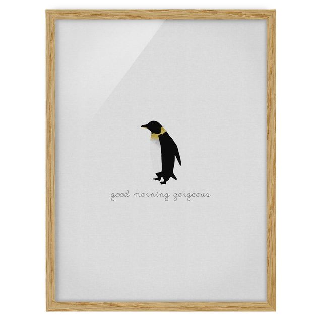 quadros em preto e branco Penguin Quote Good Morning Gorgeous
