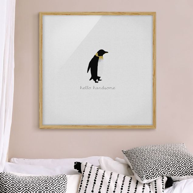 Quadros com moldura em preto e branco Penguin Quote Hello Handsome