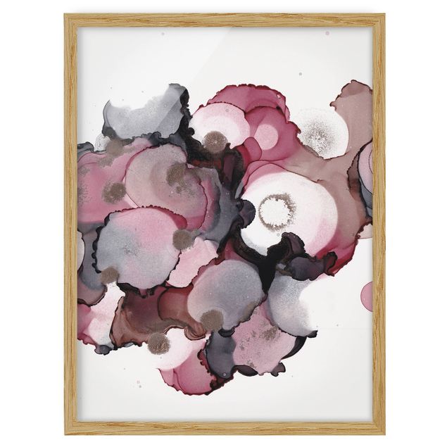 quadros abstratos para sala Pink Beige Drops With Pink Gold