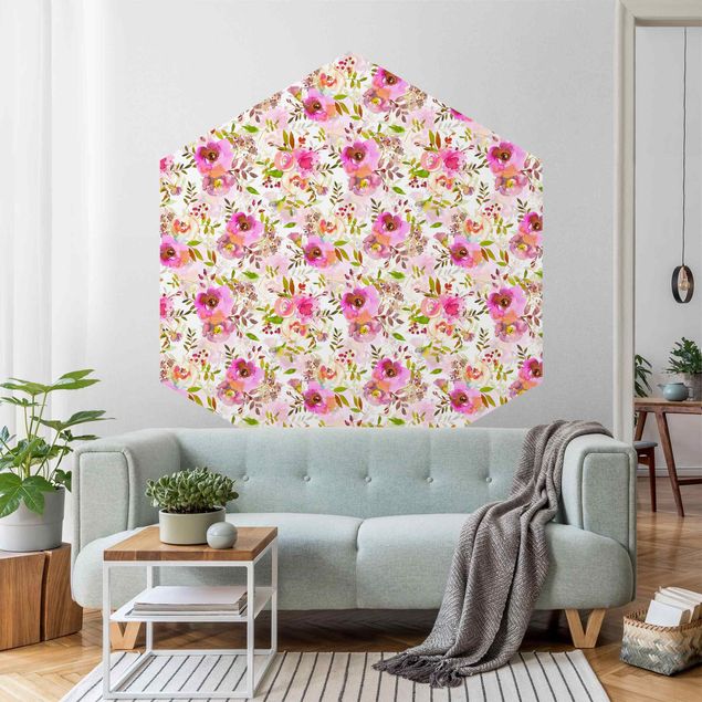 Papel de parede padrões Pink Watercolour Flowers