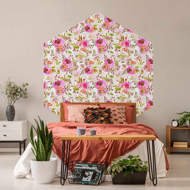 papel de parede moderno Pink Watercolour Flowers
