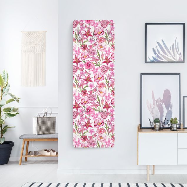 Cabides de parede flores Pink Flowers With Butterflies