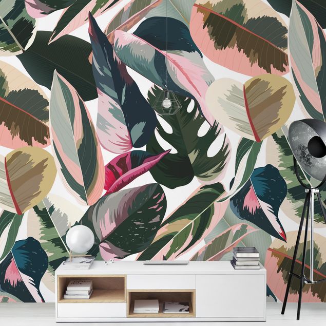 papel parede de flor Pink Tropical Pattern XXL