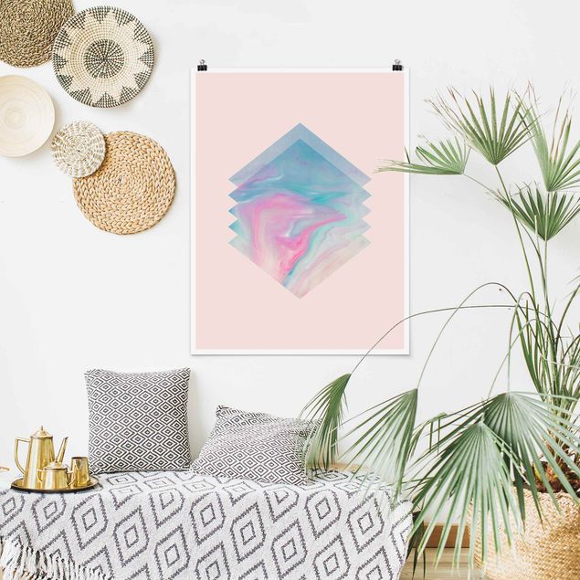 quadros abstratos modernos Pink Water Marble