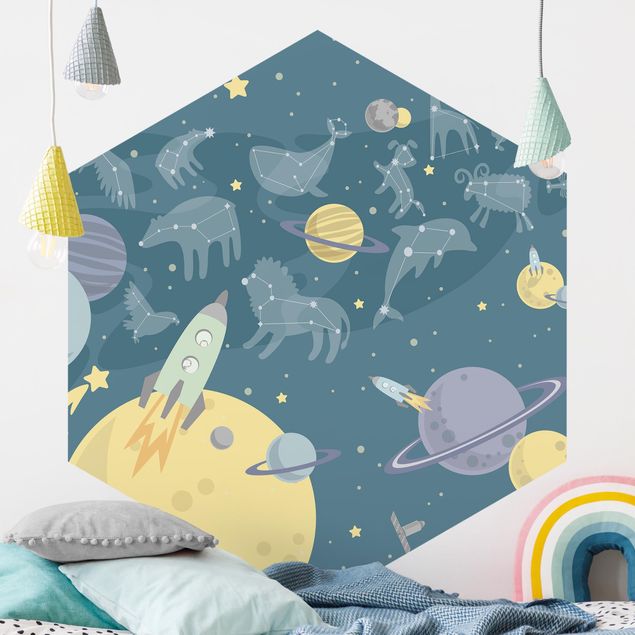 Decoração para quarto infantil Planets With Zodiac And Rockets