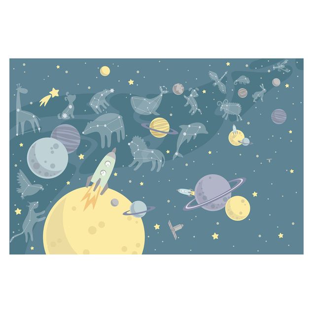 papel de parede com azul Planets With Zodiac And Missiles