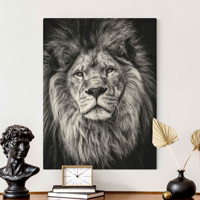 Telas decorativas leões Portrait Lion Black And White