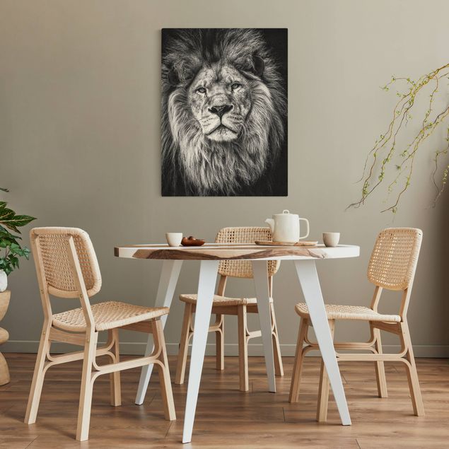 Telas decorativas animais Portrait Lion Black And White