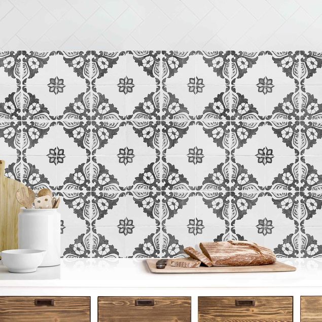 decoraçao para parede de cozinha Portuguese Vintage Ceramic Tiles - Sintra Black And White
