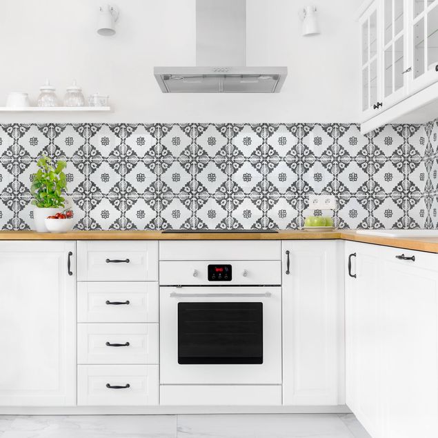 Backsplash de cozinha imitação azulejos Portuguese Vintage Ceramic Tiles - Sintra Black And White