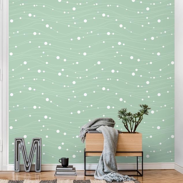 papel de parede moderno Dots On Wave Pattern In Front Of Mint