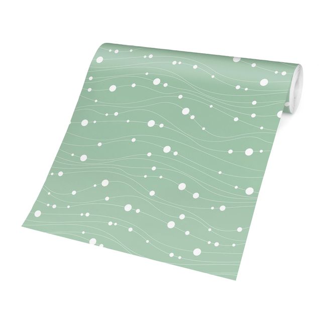 Papel de parede azul Dots On Wave Pattern In Front Of Mint
