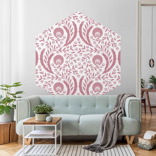 papel de parede para quarto de casal moderno Tendrils with Fan Flowers in Antique Pink