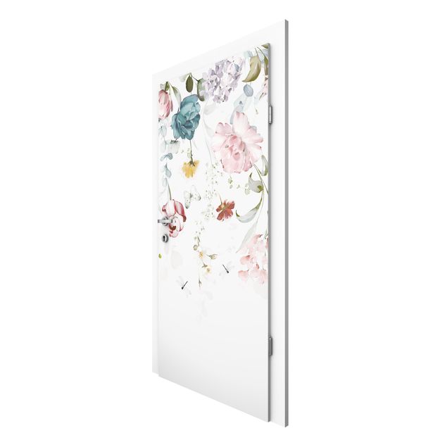papel de parede moderno para sala Tendril Flowers with Butterflies Watercolour