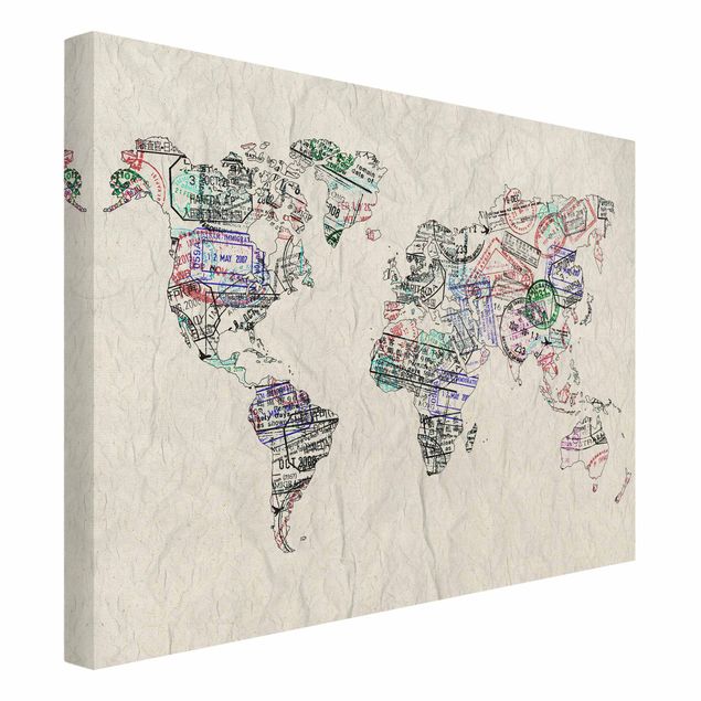 Telas decorativas Passport Stamp World Map