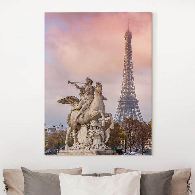 Quadros Paris Statue Of Horseman In Front Of Eiffel Tower