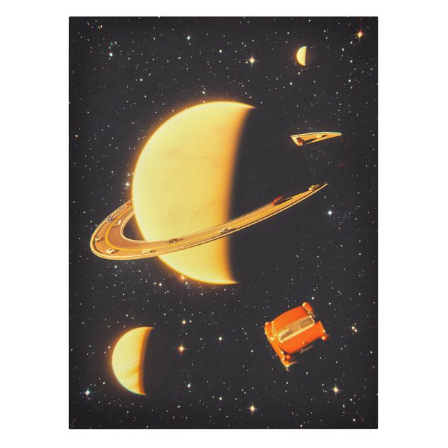 Quadros pretos Retro Collage - The Rings Of Saturn