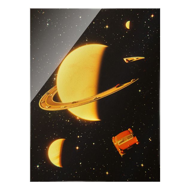 Quadros pretos Retro Collage - The Rings Of Saturn