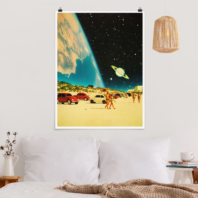 quadro com paisagens Retro Collage - Galactic Beach