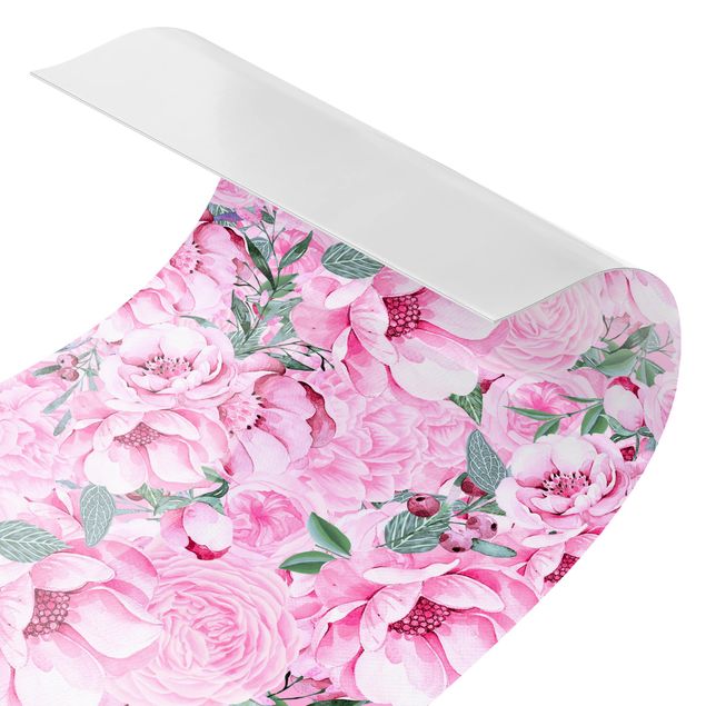 Backsplash de cozinha Pink Flower Dream Pastel Roses In Watercolour
