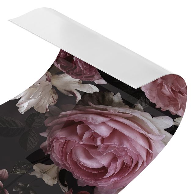 Revestimento de parede para duche Pink Flowers On Black Vintage