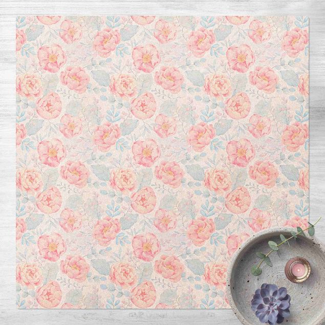 tapete flor Pink Flowers With Light Blue Leaves