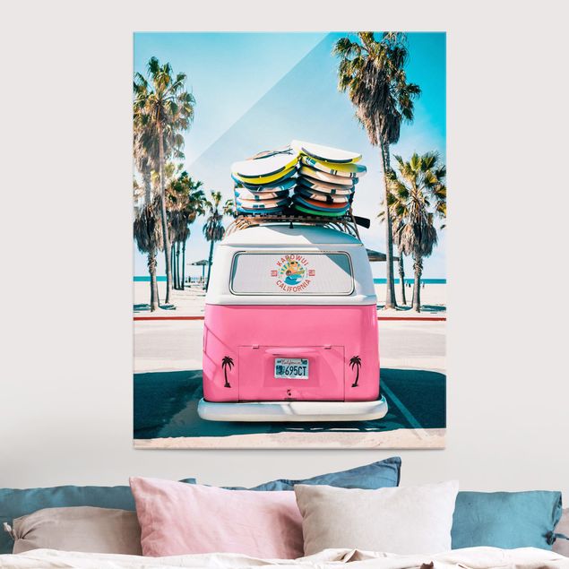 Quadros paisagens Pink VW Bus With Surfboards